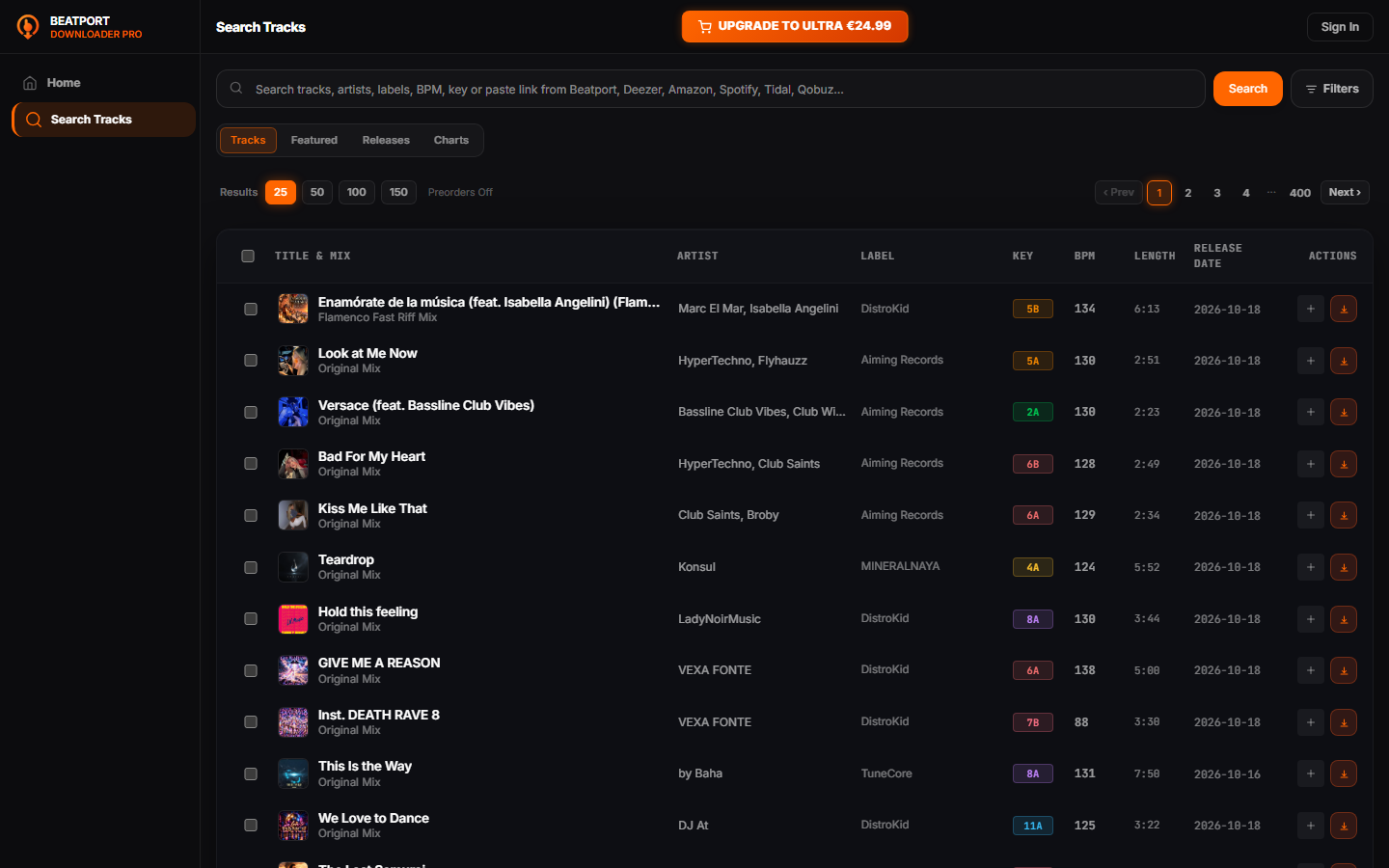 Beatport Downloader PRO Web Catalog Search and Filter Interface