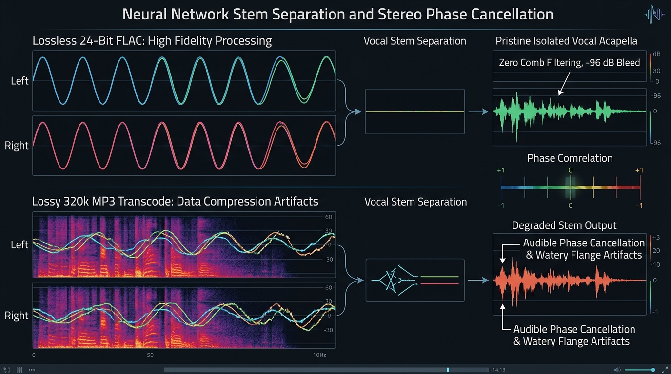 Neural Stem Separation Spectrogram Phase Coherence Comparison