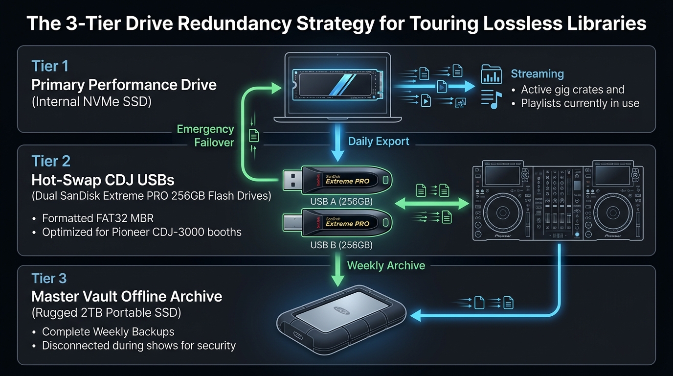 Touring DJ 3-Drive Storage and Backup Redundancy Architecture